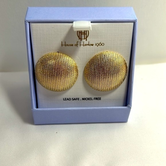 House of Harlow 1960 Goldtone Stud Earrings Textured Button Nickel Free Lead fre - Picture 1 of 4